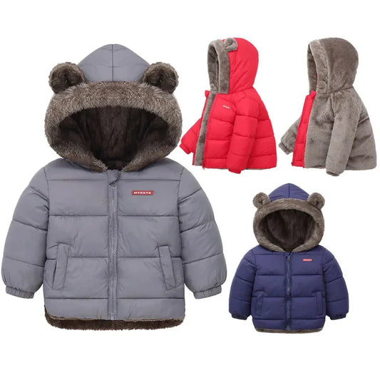 2024 New Boys Thickened Coat Children Cute Casual Jacket Autumn Winter Girls Hooded Fashion Comfortable Overcoat 2-6 Years Old