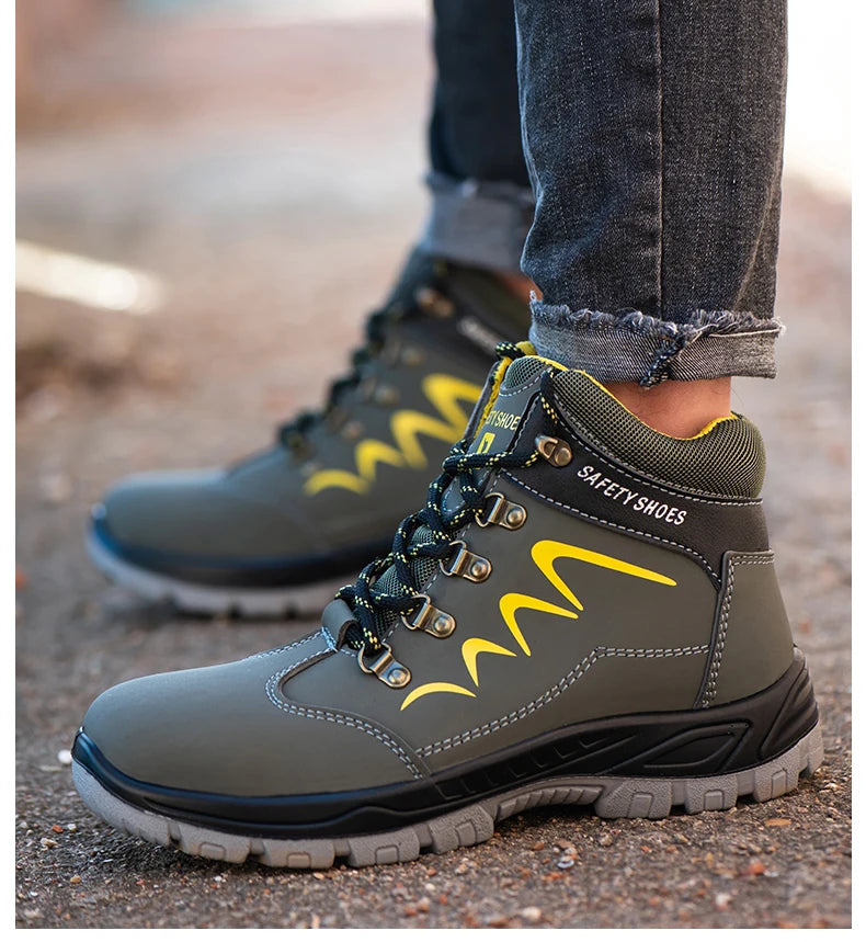 Construction Work Safety Boots Men High Top Steel Toe Safety Shoes Anti-smash Puncture Proof Shoes Non Slip Rubber Work Boots