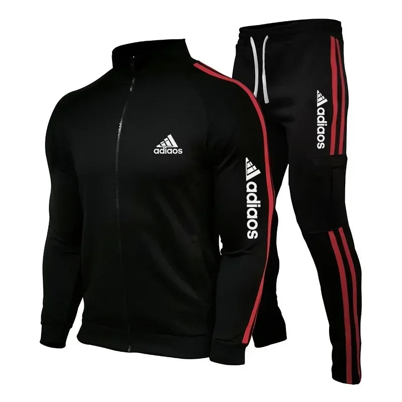 2024 New Men's Tracksuit Set Zipper Collar Sweatshirt and Sweatpants Sports Suit Running Fitness Clothing