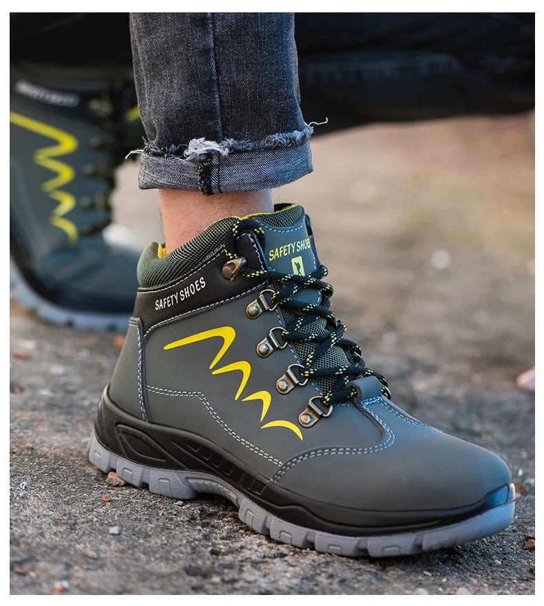 Construction Work Safety Boots Men High Top Steel Toe Safety Shoes Anti-smash Puncture Proof Shoes Non Slip Rubber Work Boots