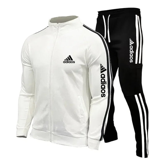 2024 New Men's Zipper Collar Tracksuit Set Sweatshirt and Sweatpants Sports Suit Running Fitness Clothing