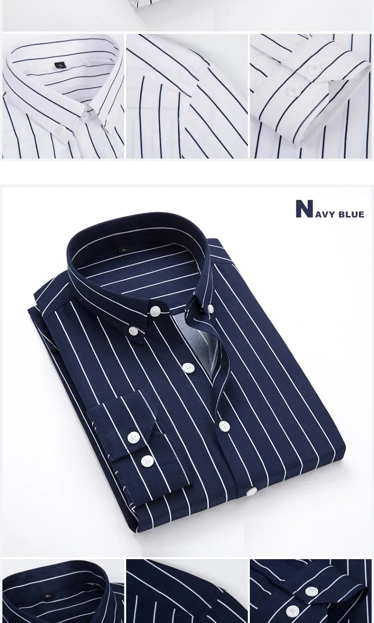 Men Striped Shirts Slim Fit Long Sleeves 2024 Spring summer thin Camisas De Hombre Korean Solid Casual Dress Shirts Men clothing