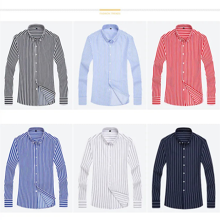 Men Striped Shirts Slim Fit Long Sleeves 2024 Spring summer thin Camisas De Hombre Korean Solid Casual Dress Shirts Men clothing