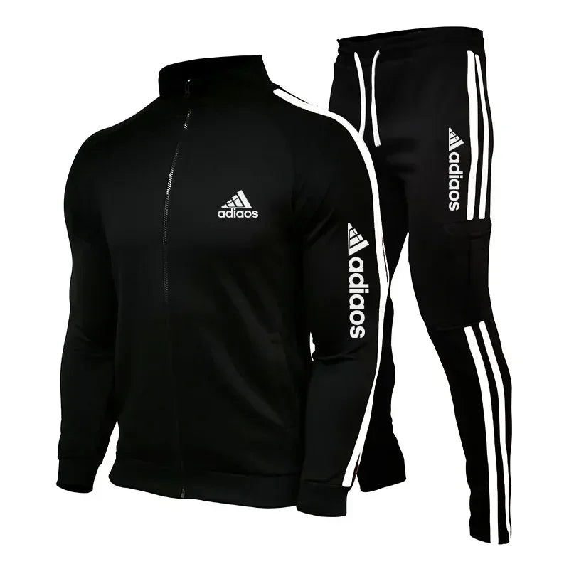 2024 New Men's Tracksuit Set Zipper Collar Sweatshirt and Sweatpants Sports Suit Running Fitness Clothing