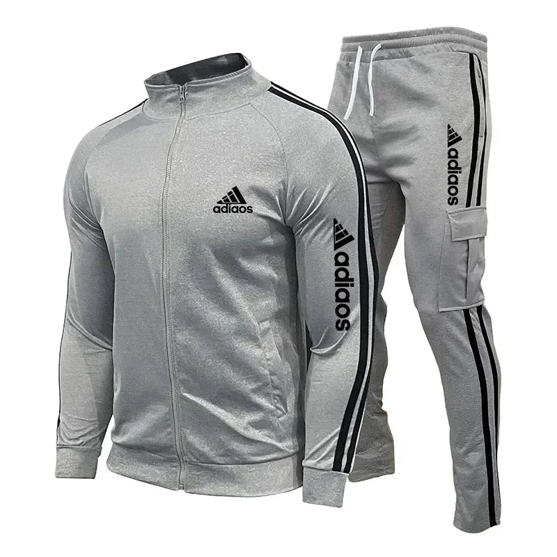 2024 New Men's Tracksuit Set Zipper Collar Sweatshirt and Sweatpants Sports Suit Running Fitness Clothing