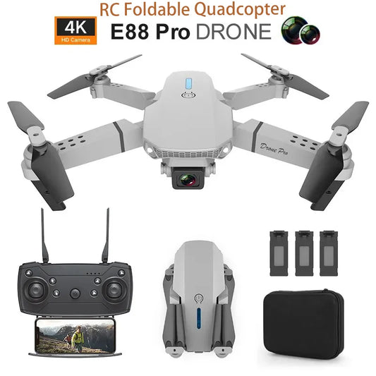 2024 RC E88 Pro Brushless WIFI FPV Drone Wide Angle HD 4K 1080P Camera Height Hold RC Foldable Quadcopter Drone Helicopter Toys